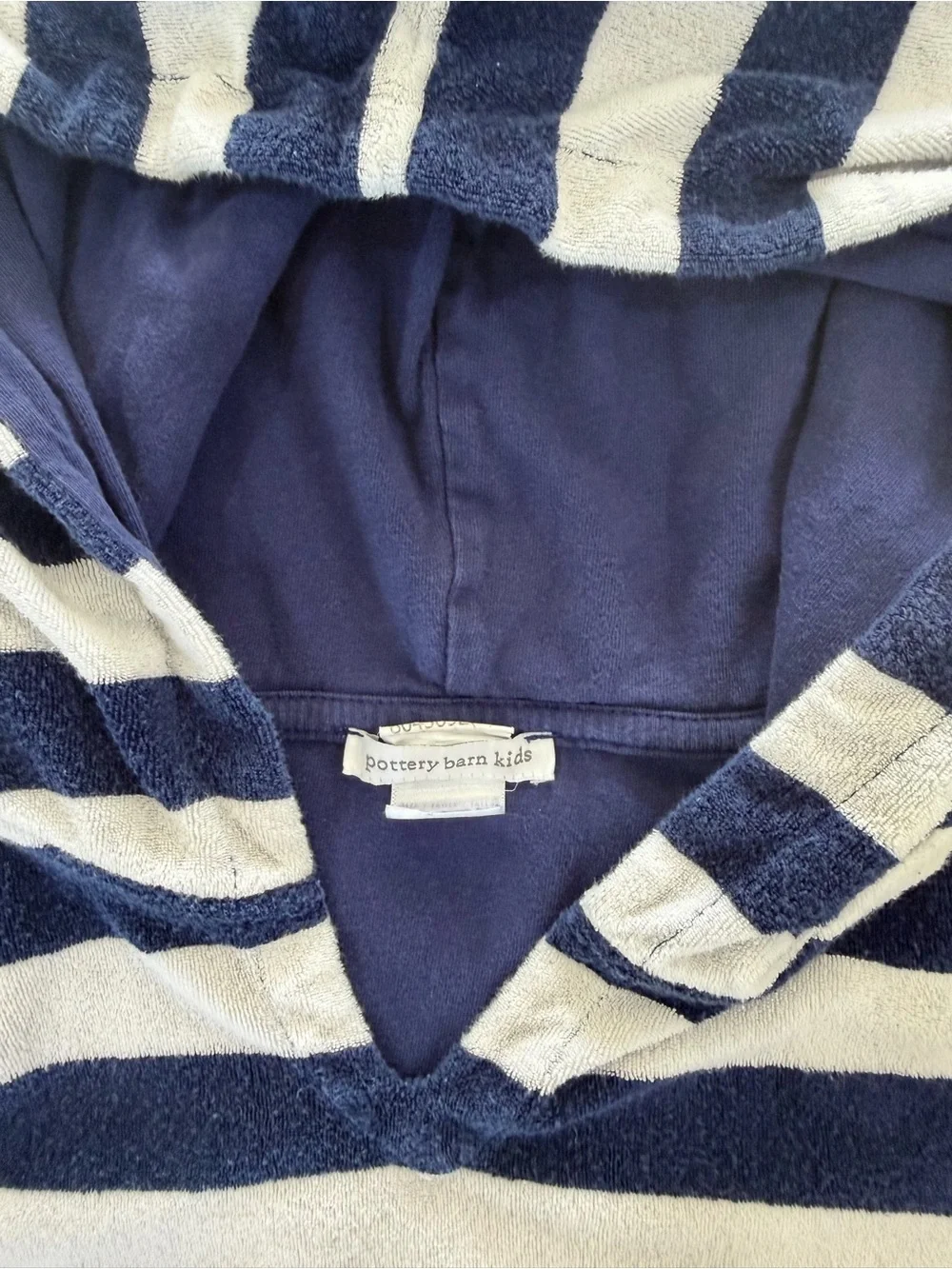 Pottery Barn Kids Rugby Stripe Hooded Terry Swim Cover-Up Navy White Size 8-10
